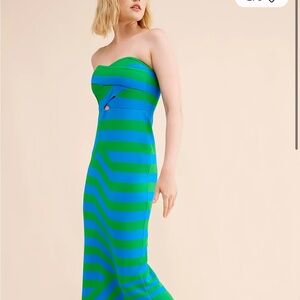 The Wolf Gang Vibrant Strapless Green and Blue Dress NWOT size M